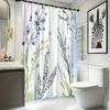 Abstract Botanical Shower Curtain - Delicate Branches & Blue Flowers, Minimalist Whimsical Design, Durable Polyester, 12 Hooks