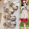 Girls' Heart-Shaped Rhinestone Woven Hollow Sandals2026Summer Children's Mesh Lace Bow Princess Sandals