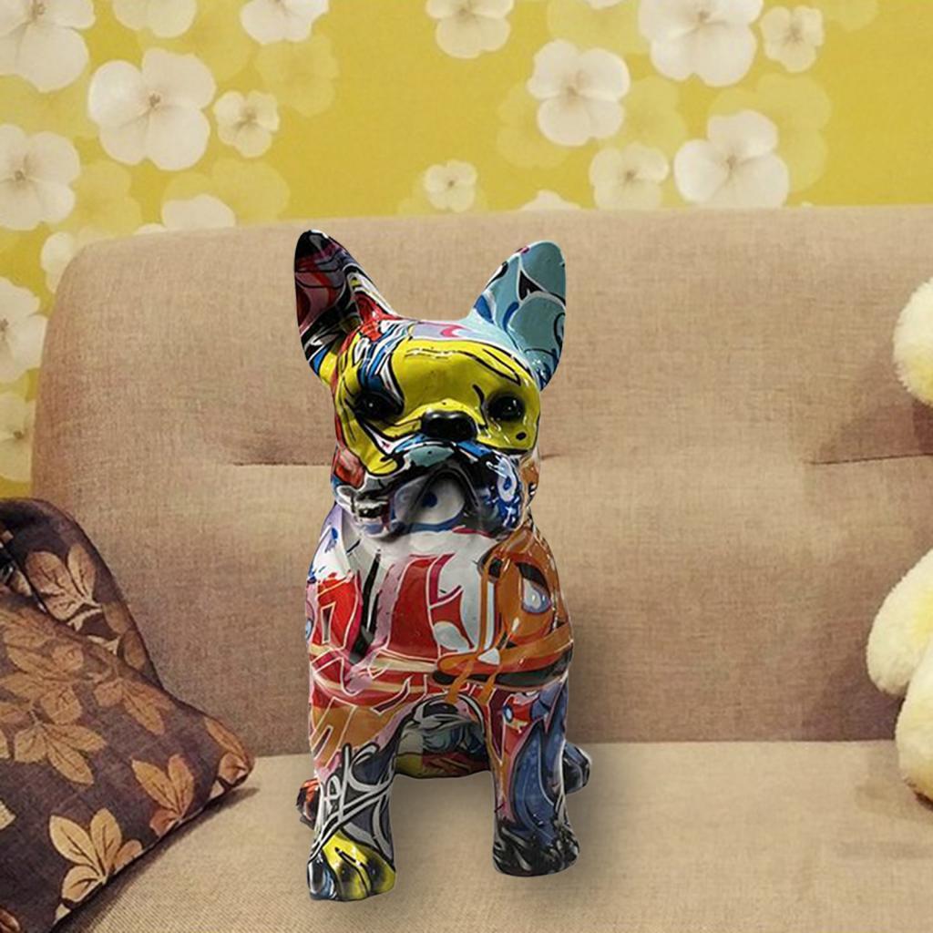 Colorful Graffiti Art Dog Statue Collectible Figurine Resin Sculpture Animal Creative for Home