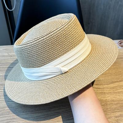 Platte top zon hoed strooien hoed dames zomer zonwerende hoed kust strand vakantie foto zon hoed