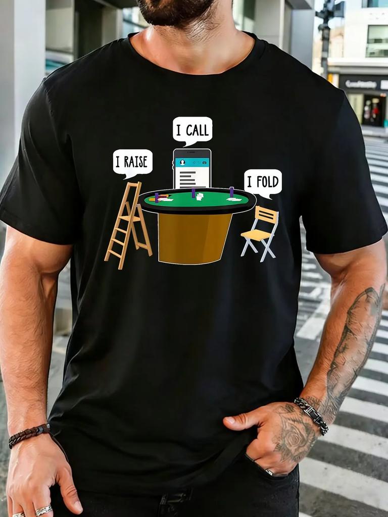 Unisex Funny Online Poker Cartoon Quote Graphic Cotton Short Sleeve Tee Crew Neck Soft Male Summer Casual Breathable Street Top