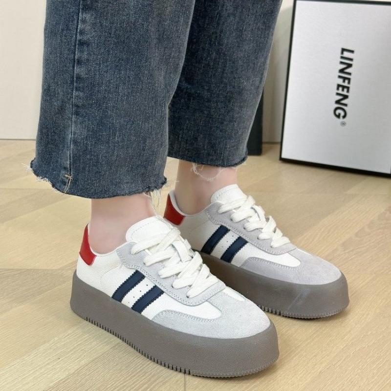 Fashion 2024 New Women Casual Walking Shoes Summer Flat Lace Up Leather High Quality Sneakers Fashion Flat-Bottomed Female Gump Sneakers
