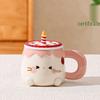 Cute Birthday Cat Candle Mug with Lid & Spoon - Heart Coffee Cup Gift