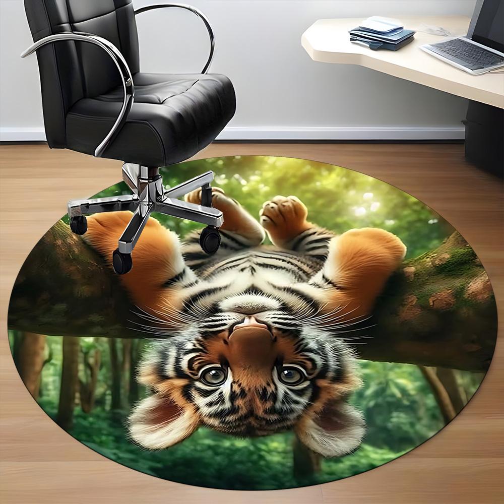 1pc Tiger Cub Print Carpet for Office Non-Slip, Round Carpet, Soft & Comfortable, Carpet for Office, Lightweight Round Floor Mat