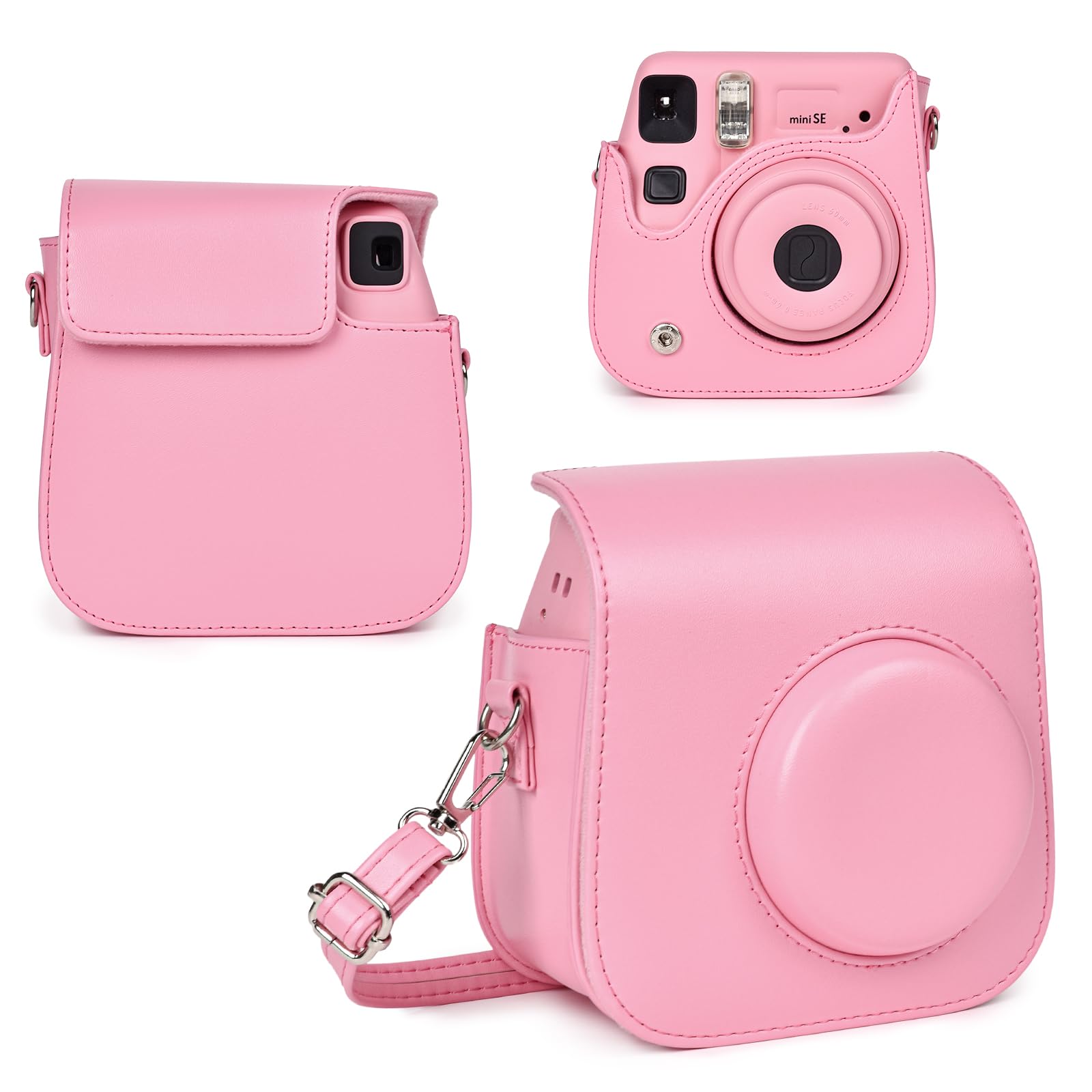 

Захисний чохол RIEIBI з PU шкіри для камери Fujifilm Instax Instax Mini, регульований плечовий ремінь, чохол для камери Instax Mini SE/7+ - Ремінь, чохол SE/7+, рожевий.