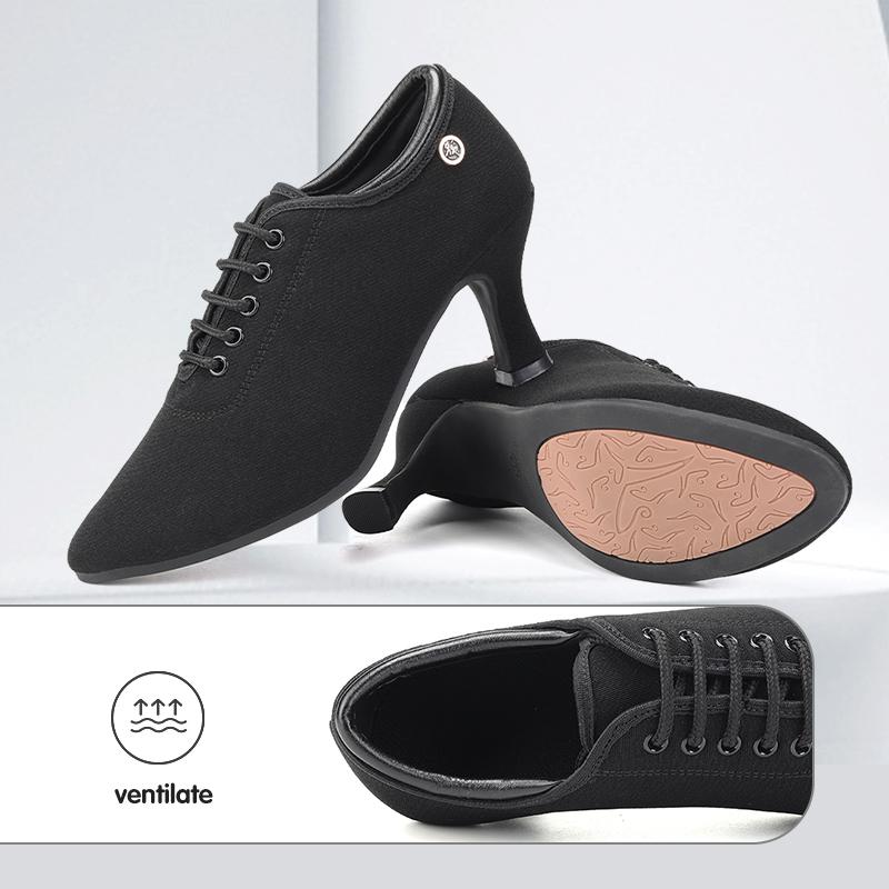 Women Black Oxford Cloth Modern Dballroom Dance Shoes Teachers Shoes Thin Heel 7CM