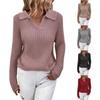 Women Slim Turn Down Collar Long Sleeve Solid Color Knitted Sweater Jumper Autumn Winter Female Clothing