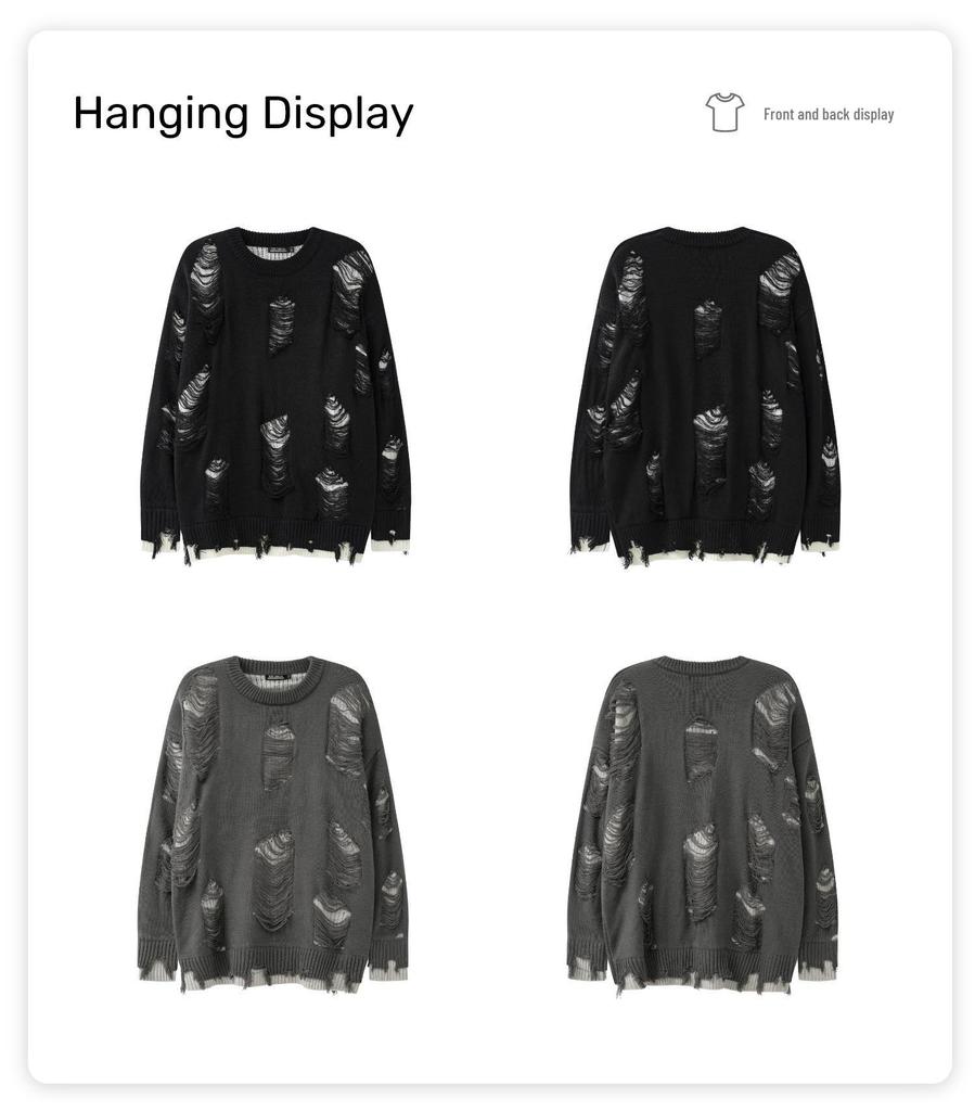 TIDE CARD LOG Nadměrný roztrhaný streetwearový svetr ve stylu dvoudílného kompletu pro muže a ženy