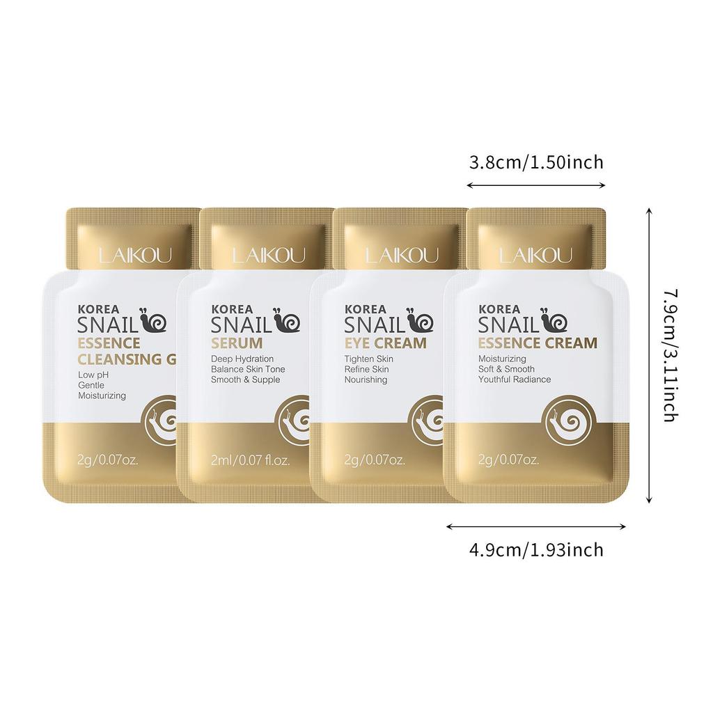 LAIKOU Snail Skincare 4-in-1 Set: Cleanser, Eye Cream, Serum & Moisturizer (2ml)