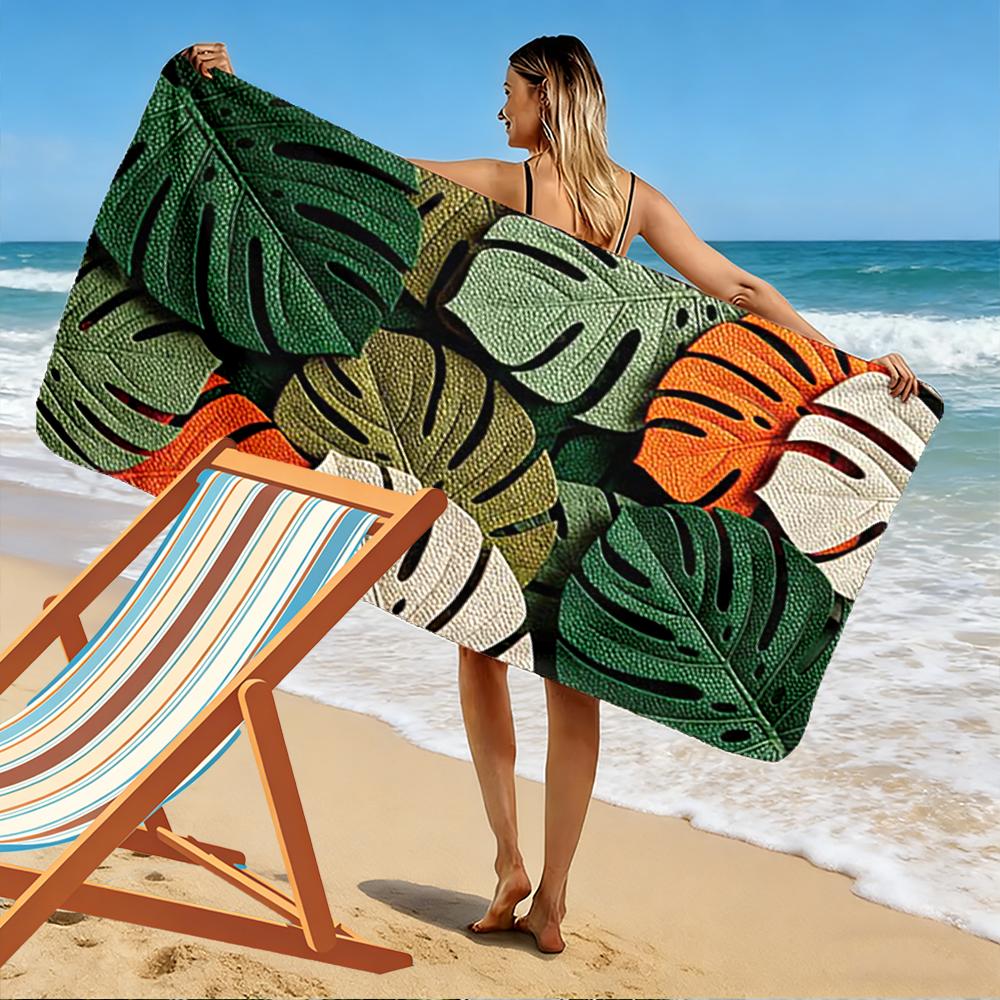 Tropical Leaf Pattern Beach Towel Beach towel quick-drying for travel outdoor sports jogging beach and swimming