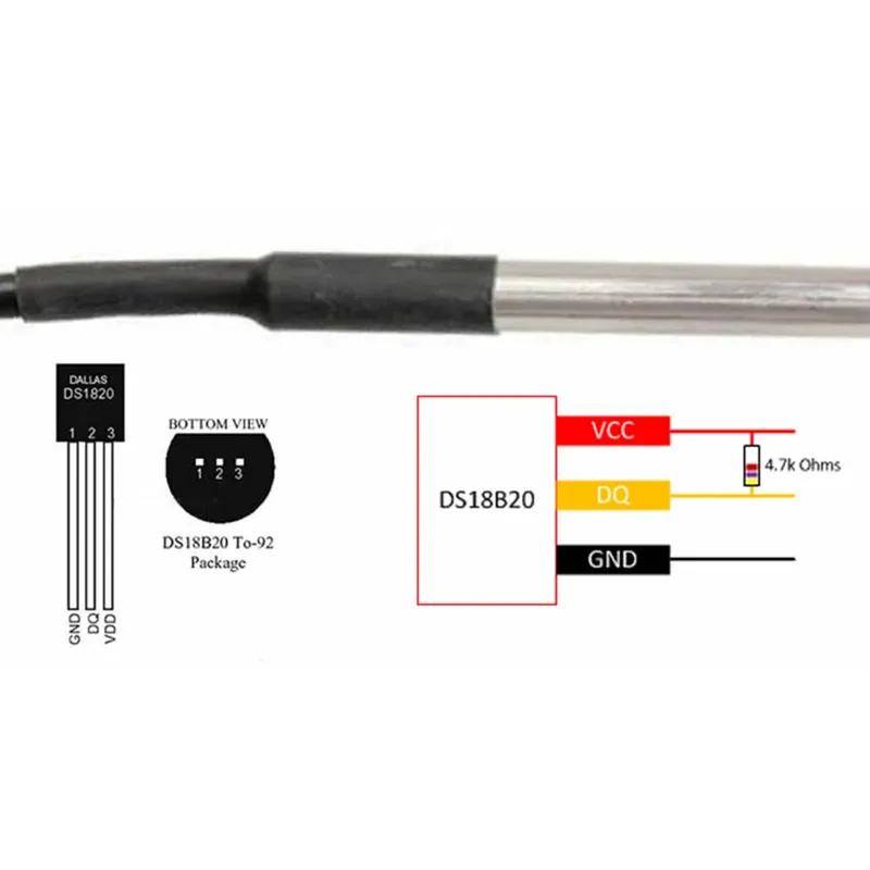1/2pcs DS18B20 Temperature Probe Temperature Sensor 1M/2M/3M Waterproof DS 18b20 Stainless Steel Package 18B20 100cm/200cm/300cm