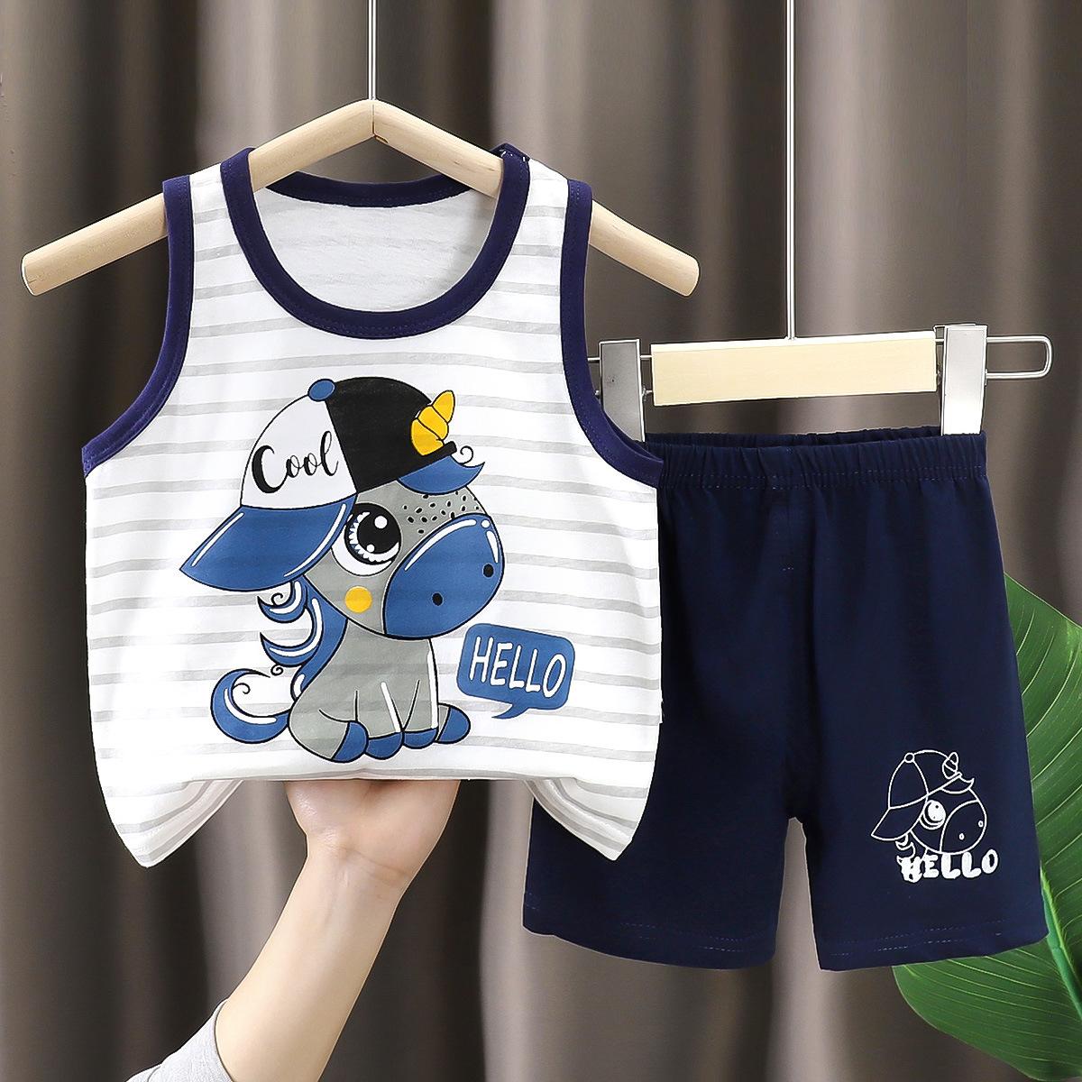 

Детские комплекты Детская одежда Мальчики Девочки Жилет Костюм Летняя детская одежда Детские хлопковые футболки Шорты Майка без рукавов 73