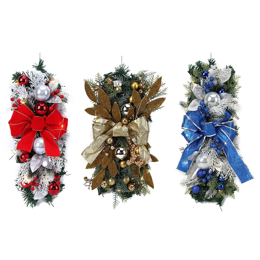 Merry Christmas Ornaments Festive Garland Charms with LED Light Strip Xmas Stair Wreath Holiday Party Decor Supplies