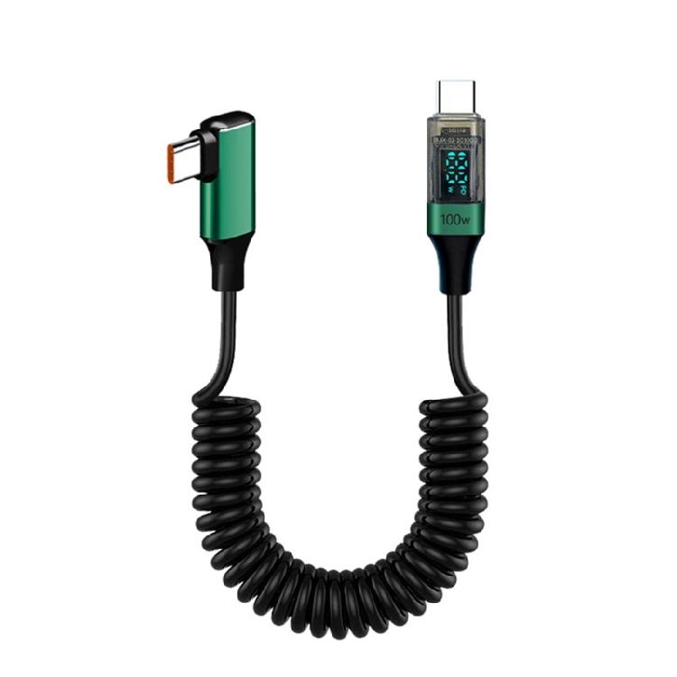 PD100W Fast Charging Cable Spring Data Cord 480Mbps Data Transfer Intelligent Charging Wire for Type C Tablets Phones зелёный