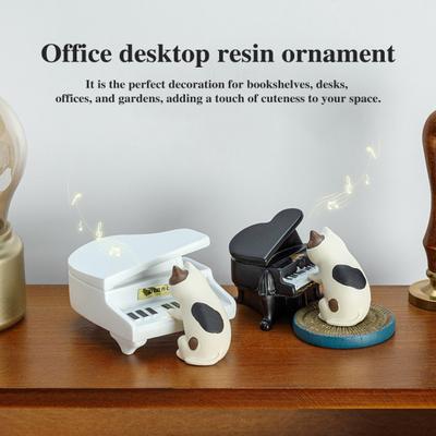 Piano And Cat Figurine Resin Piano Player Cat Ornament Tabletop Cartoon Cat