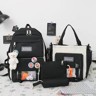 School Student Girl Backpack Junior High School Student Middle School Student Backpack Four or Five-piece Set To Reduce the Burden