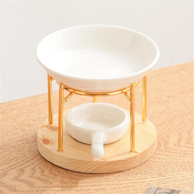 Ceramics Essential Oil Warmer Tealight Candle Holder Aromatherapist Wax Melt Burners Diffuser Wood Stand for Relaxation