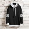2Pcs/Set Men Letter Color Block Casual Sportwear Hooded Drawstring Long Sleeve Pullover Sweatshirt Elastic Waist Pockets Jogger Pants Set
