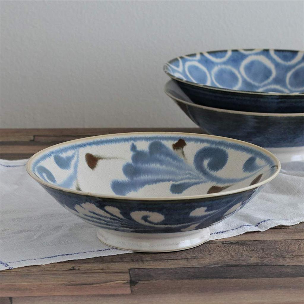 Awasaka Arabesque Salad Diameter X Height Microwave and Dishwasher Made In "Brush Blue" Bowl/Noodle Bowl, 25.5cm 7.5cm, Safe, Japan, MN-857
