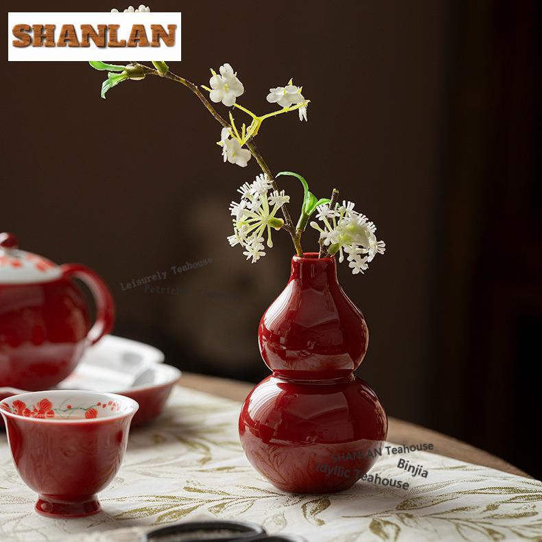 Red Ceramic Gourd Vase Vase Ancient Home Decorations Plant Pot Household Flowerpot Chinese Tea Set Equipment Ornaments Gifts