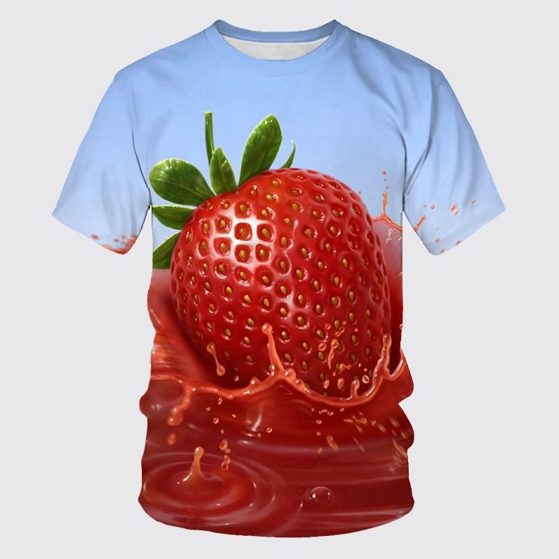 Summer Round Neck Delicious Fruit Strawberry Pattern 3D Print Top Fashionable Casual Short Sleeved Men's and  Women's Unisex T-shirts