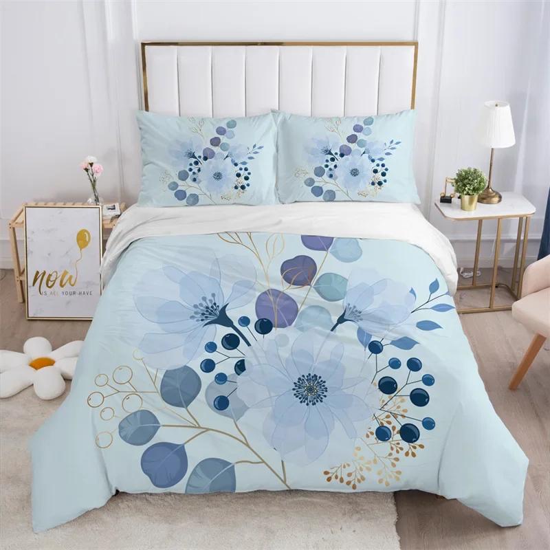 3PCS Single-sided Printed Bedding Set ,Comforter Animal Plant Flowers Leaves Duvet Bedding Cover Pillows Comfortable Bedspreads