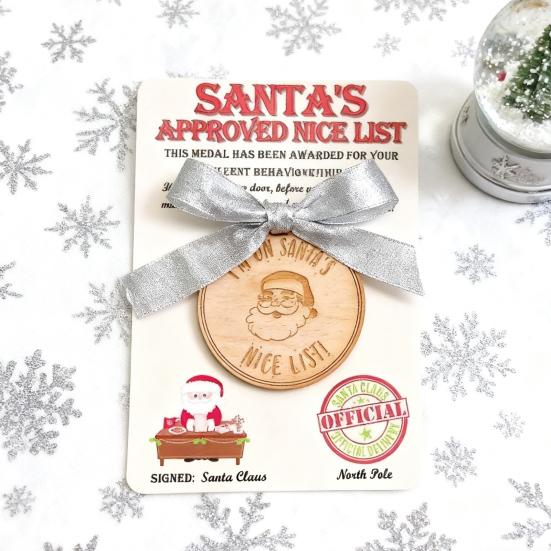 1/2/3Pcs Santa's Nice List Medal I'M ON SANTA'S NICE LIST Wooden Medal with Red