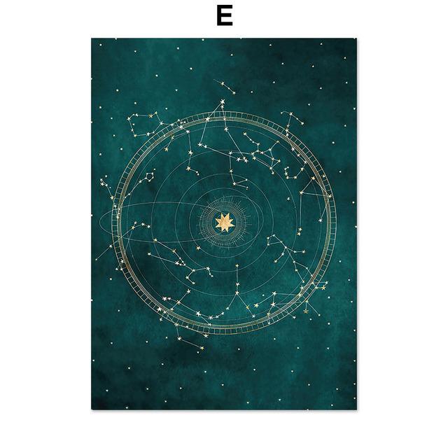 Divination Constellation Moon Sky Palm Reed Nordic Art Wall Posters And Prints Canvas Painting Pictures For Living Room Decor