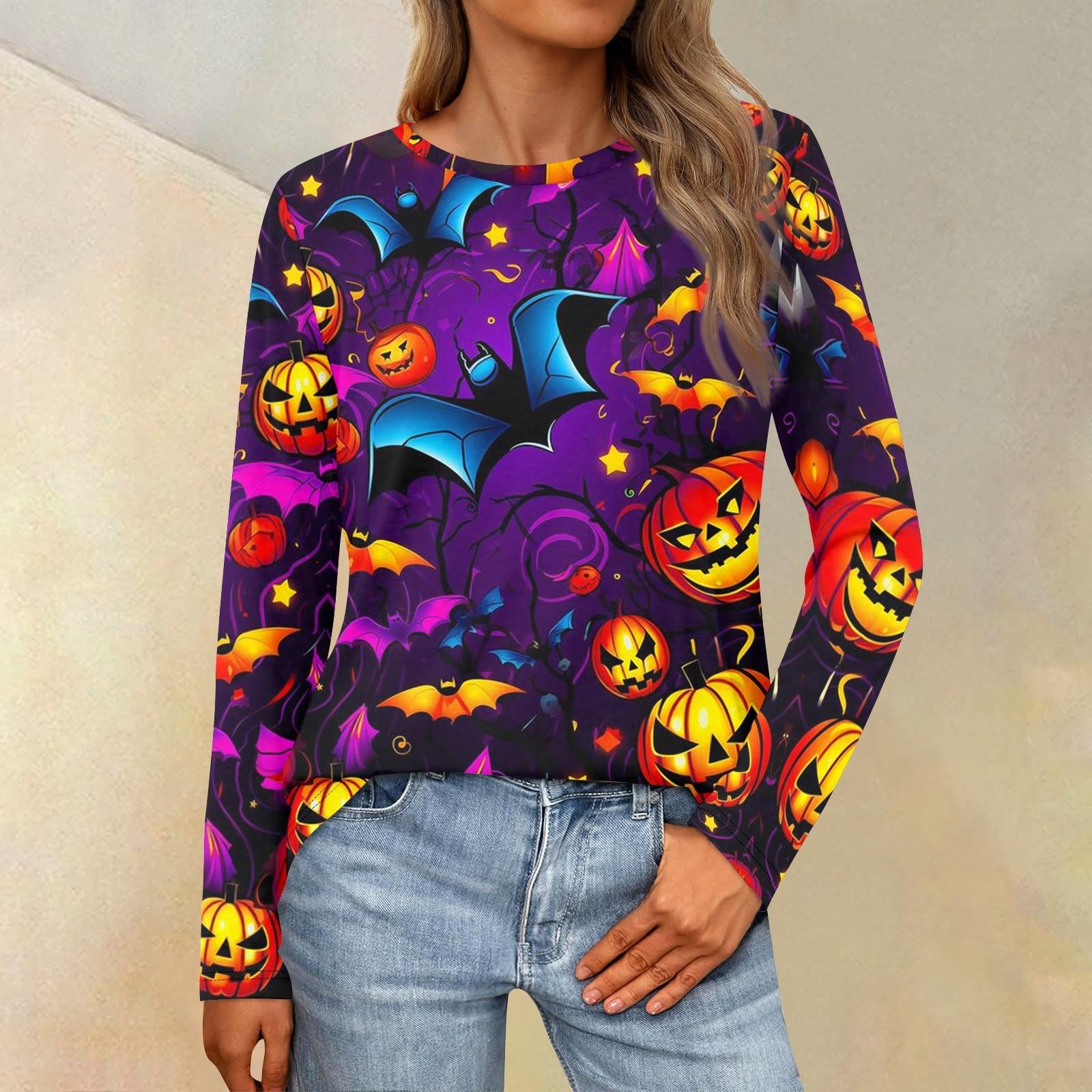 

Женская мода повседневная Хэллоуин длинный рукав круглый вырез топ XXXXL