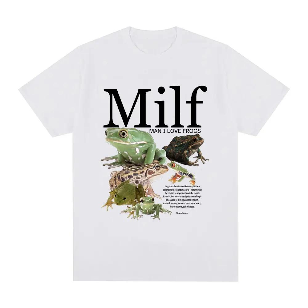 MILF Ich Liebe Frösche T-Shirt Lustiger Frosch Amphibienliebhaber Vintage Unisex T-Shirts Herren Baumwolle Übergroß Kurzarm T-Shirt