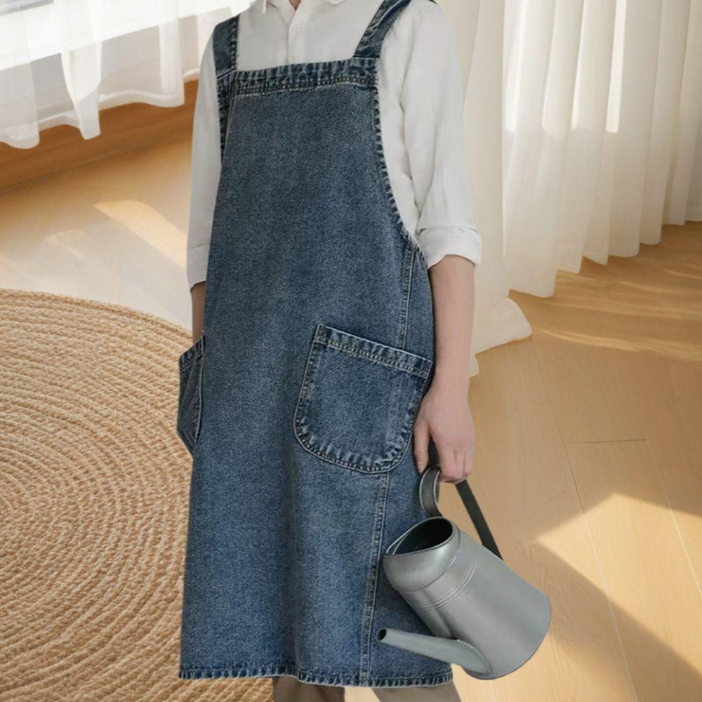 Elegant Ladies Denim Apron Oil-Proof Waiter Extended Aprons Advertising Apron  Home Kitchen