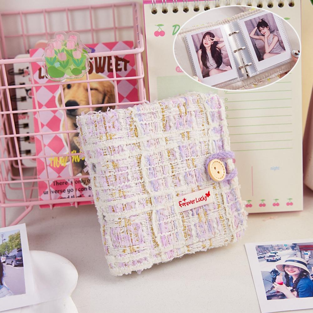 Fabric Small Fragrant Wind Mini One Palace Grid Card Booklet, Polaroid Love Bean Chasing Stars 3-inch Portable Photo Storage Brochure