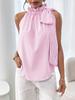 Trendy Casual Striped Ruffled High Neck Tie-Up T-Shirt Top