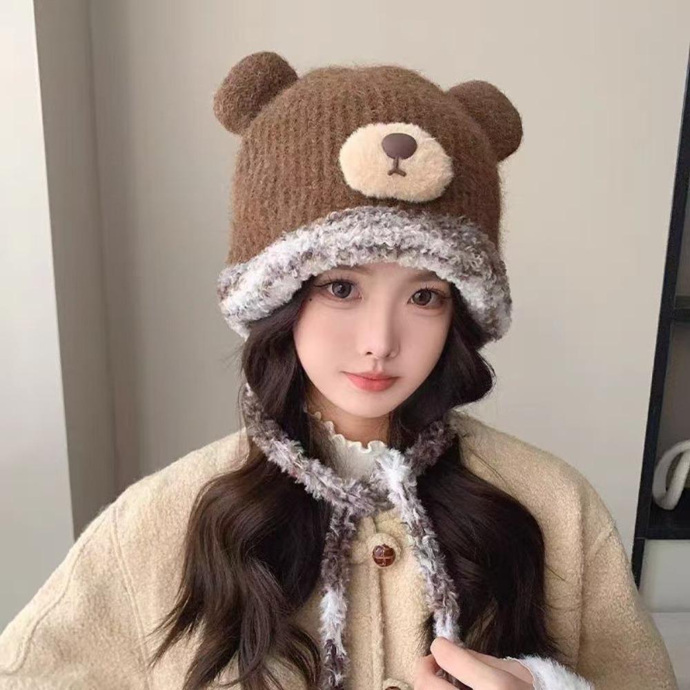 Korean Style Drawstring Bag-Hat New Design Women's Bear Hats Cute Crossbody Bag Hat  Female