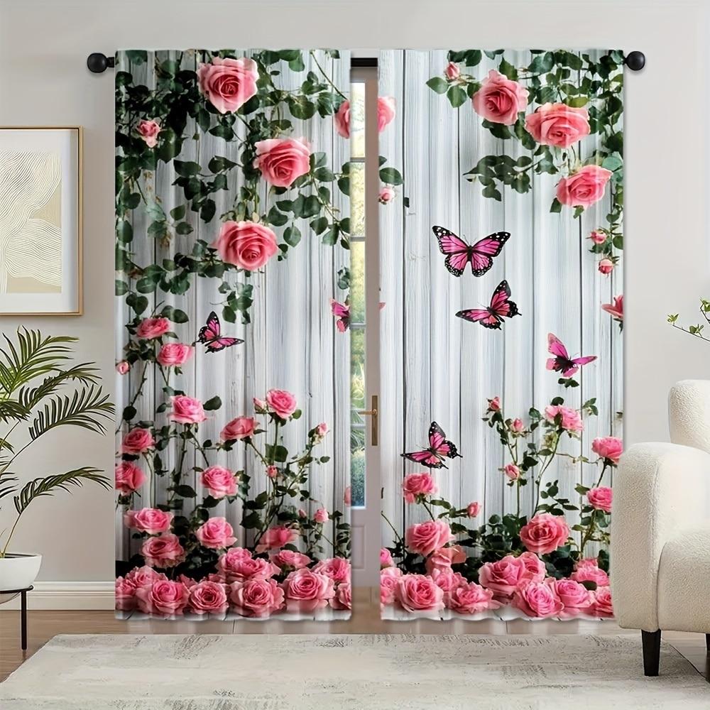 

2 pieces of Red flowers as a false background printed curtains, pole bag curtains 30*65, home decoration, room decoration 29Wx64L(75x166CM)x2