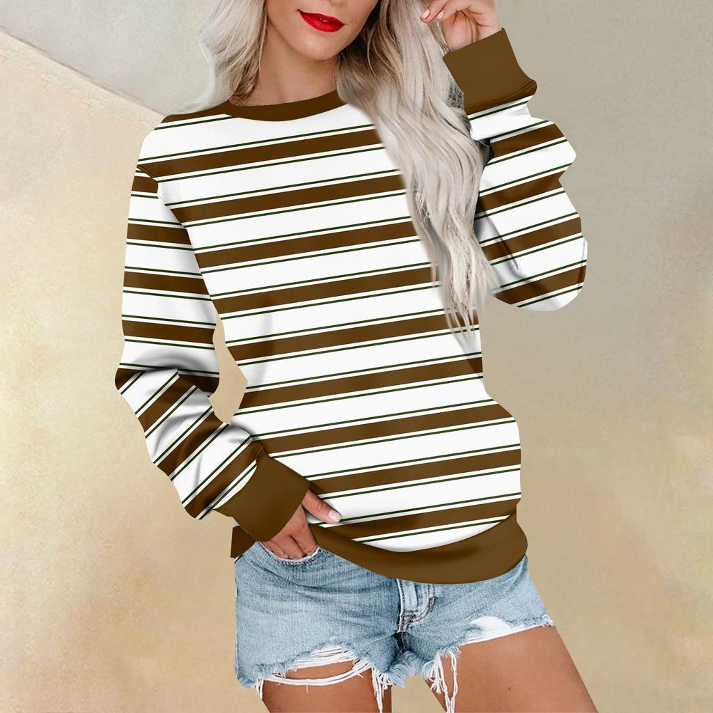 Long Sleeve Sweatshirt For Women Stripe Print Graphic Tees Blouses Casual Plus Size Basic Tops Pullover