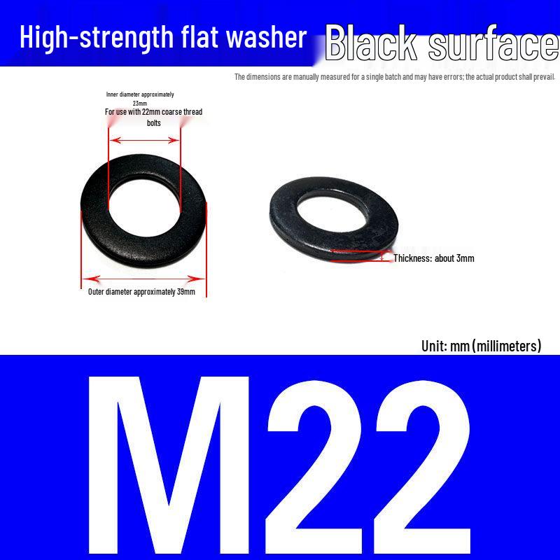Large-Edge Flat Washer: Thickened, Widened, Blackened Quenched, M20/M24/M30, Grade 8.