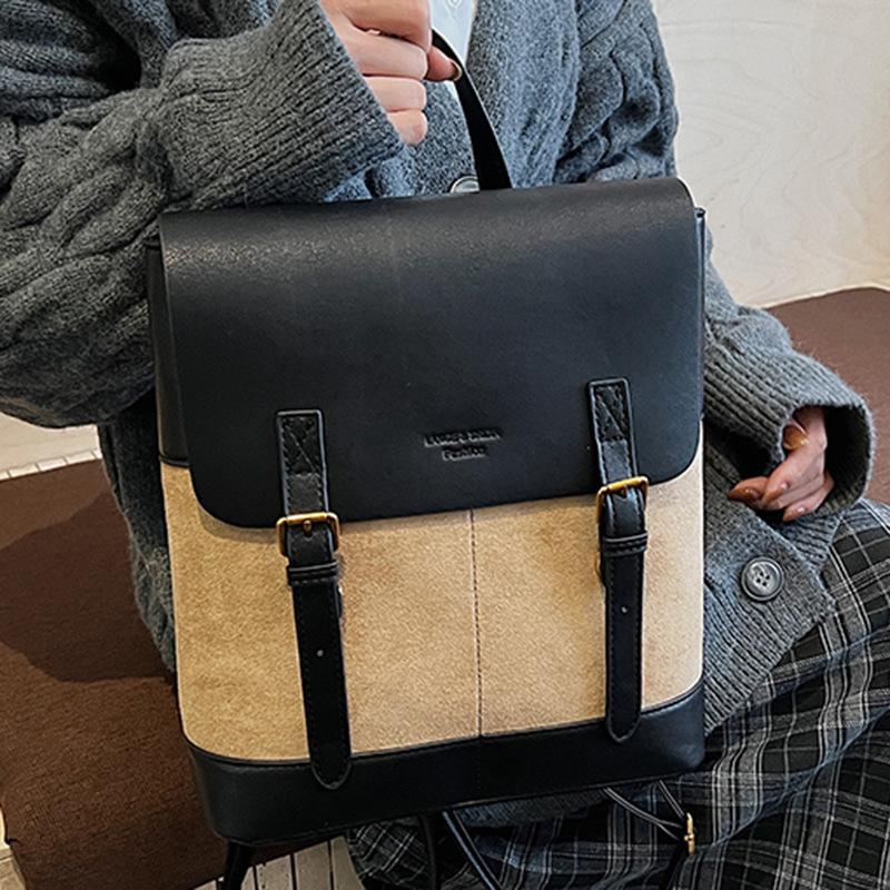 Autumn New Contrasting Color Backpack 2025 Large-capacity Fashion Casual Bag European and American Retro Multi-purpose Backpack Shoulder Bag