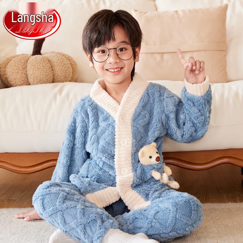 Langsha Kids Flannel Coral Fleece Pajama Set