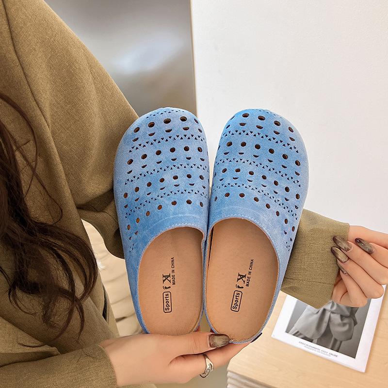 

Полушлепанцы с полым носком, женские, лето 2025, Boken, новая уличная обувь, на толстой подошве, повседневные, крутые шлепанцы, универсальная мягкая подошва 39 синий