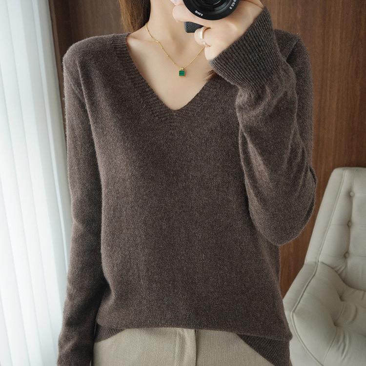 YYFS Women's Fashion Casual Solid Color Print Autumn Winter Long Sleeve V-Neck Pullovers & Long Sleeves