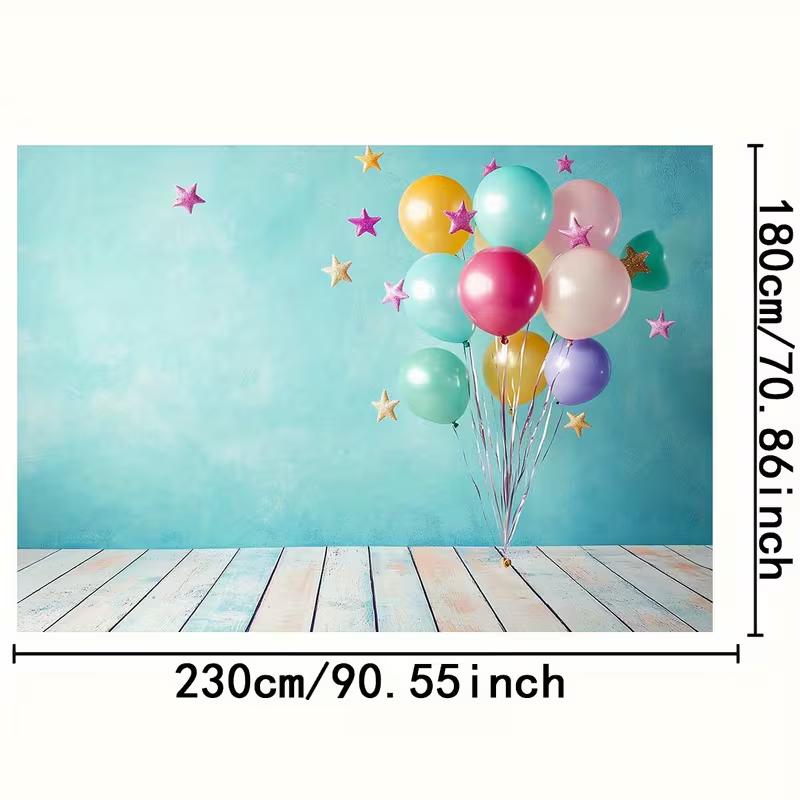 Sfondo Palloncino Piatto 2D Muro Turchese con Stelle Sfondo Fotografico per Feste
