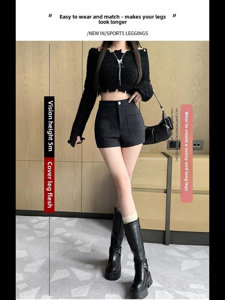 Women's High-Waist Black Suit Shorts, New for Autumn/Winter 2023 - Sexy Wide-Leg Boot Pants