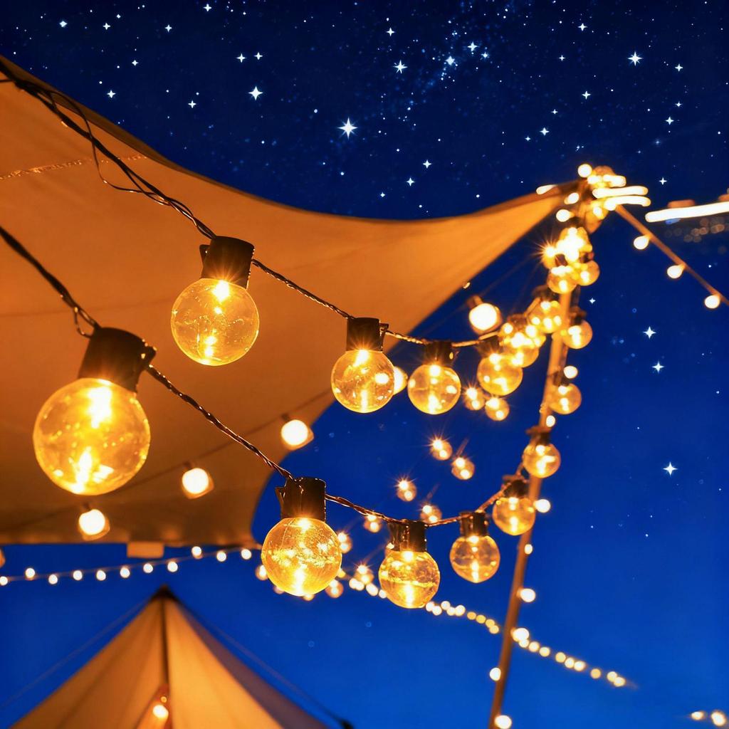Waterproof Outdoor LED Solar String Lights - High Brightness G50 Bulbs for Camping, Courtyard, and Christmas Decor