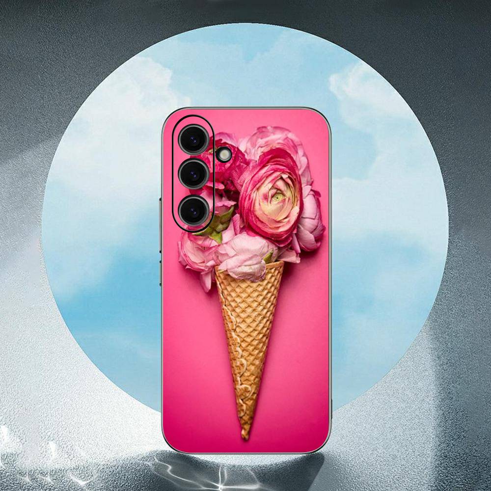 

Ice Cream Flower For Samsung Galaxy S25 S24 S23 Ultra S22 S21 Plus S20 Black Soft Silicone Protective Case SamsungS24fe