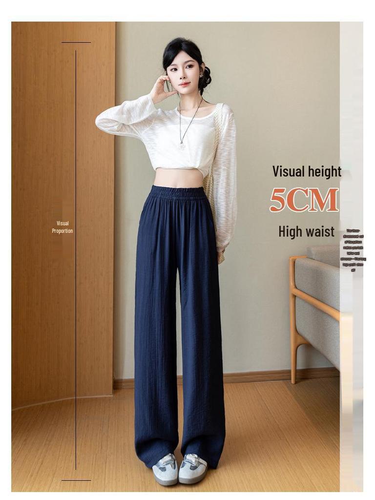 Women's Summer Loose Wide-Leg Linen Pants - Lightweight Ice Silk, Versatile Straight Leg Style, Casual Yamamoto Design