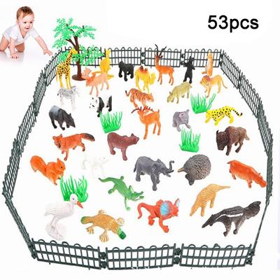 53 Piece Jungle Farm Animals Toys Set, Forest Small Realistic Wild Animals Action Figures Vinyl Plastic Animal Learning