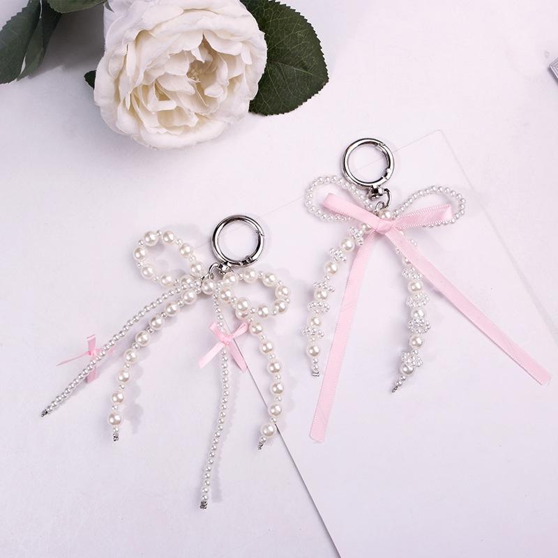 Y2K Phone Charm Pendant Cute Kawaii Pink Bowknot Keychain Bag Phone Strap Girl Cellphone Lanyard Keyring Birthday Jewelry Diy