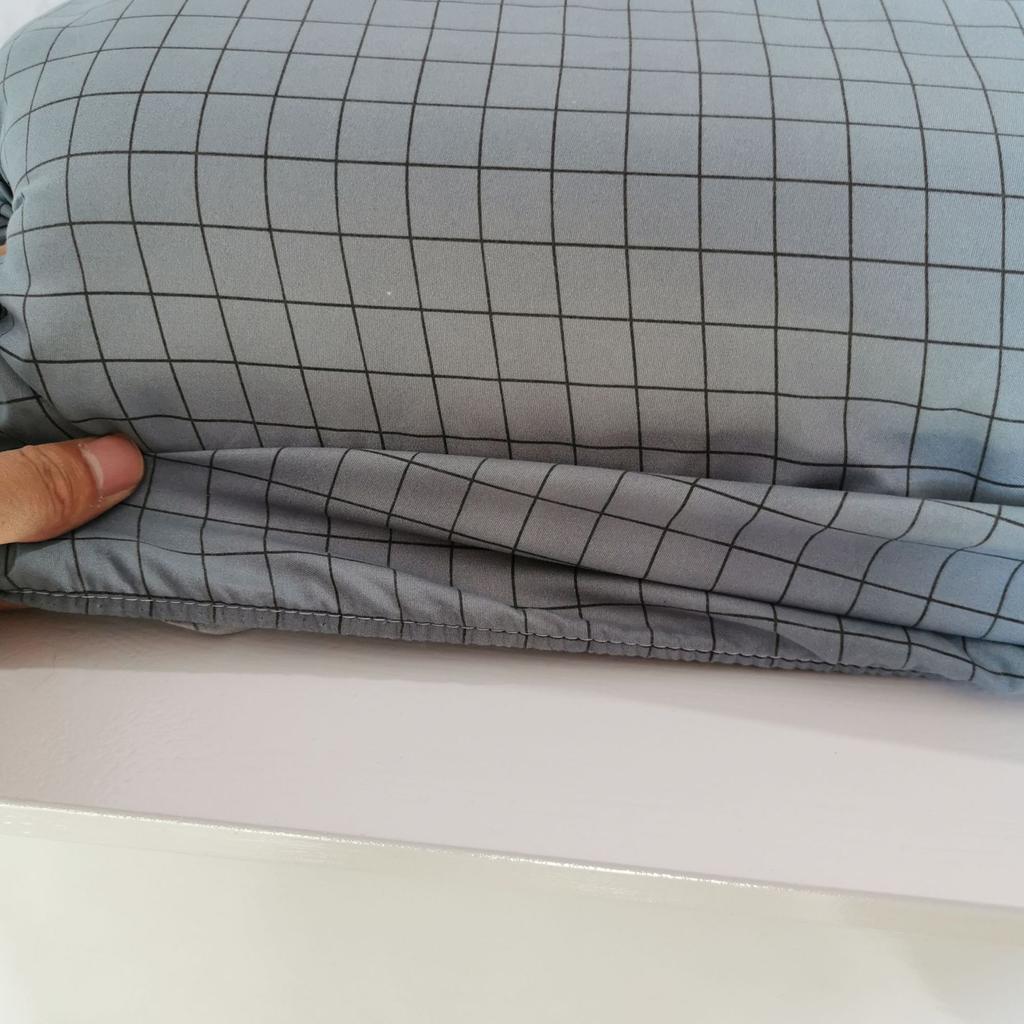 Washed Cotton Fitted Sheet Single Piece Solid Color Plaid Simple Single Bed Double Bed Fitted Sheet