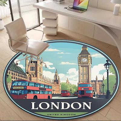 1 Stück London Bus Büro Runder Teppich, Indoor-Matte Geeignet Für Büro, Unter Bürostühlen Schlafzimmer Wohnzimmer Heimdekoration, Raumdeko, n50